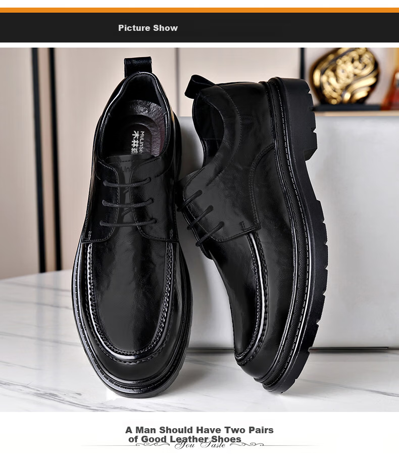MULINSEN Leather Shoes for Men, Business Formal Wear, Wedding Shoes, Thick-Soled Casual Lace-Up Shoes for Young Men R22033 11