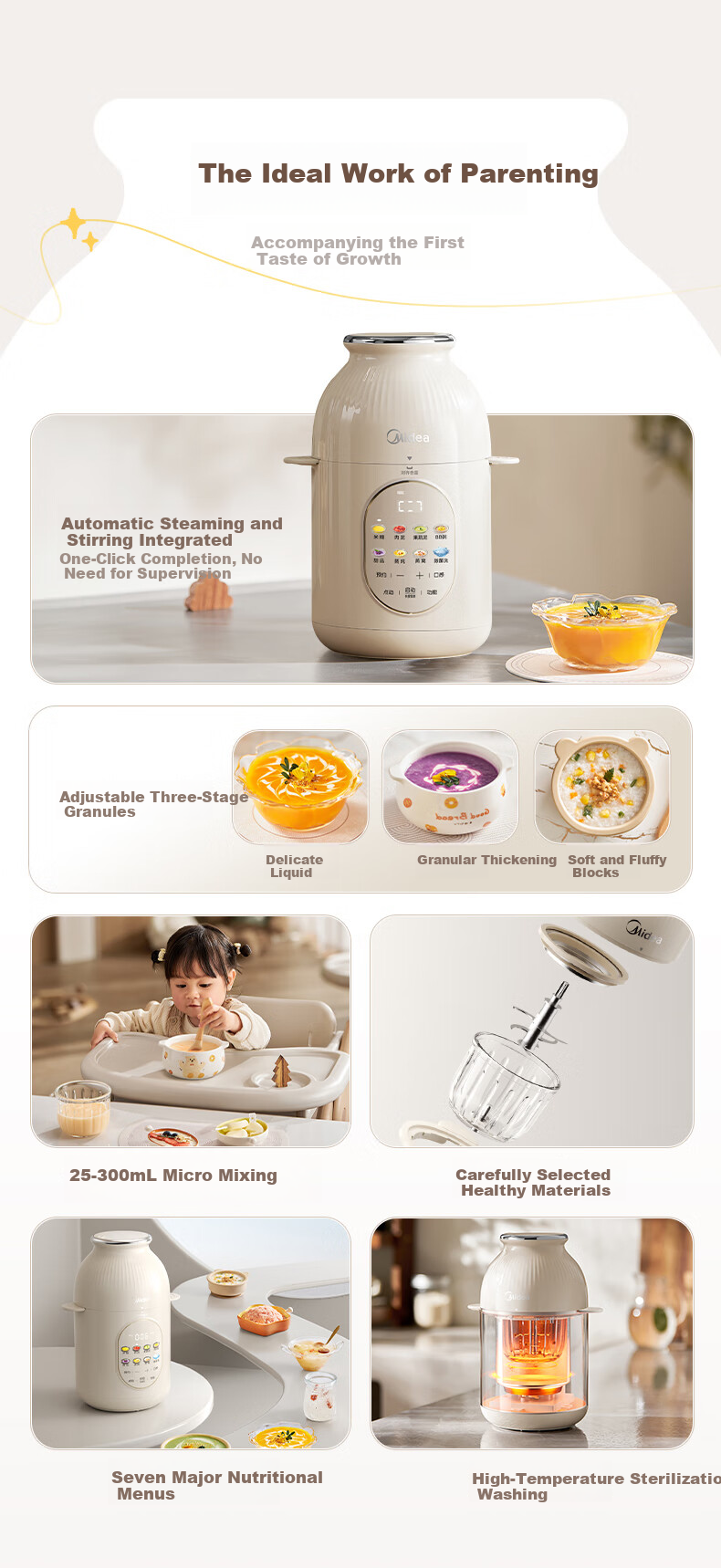 Midea Food Processor, Baby Food Maker, All-In Multifunctional Automatic Infant Rice Paste Maker, Home Use High-Speed Blender for Filling And Grinding MJ-HJX31 3