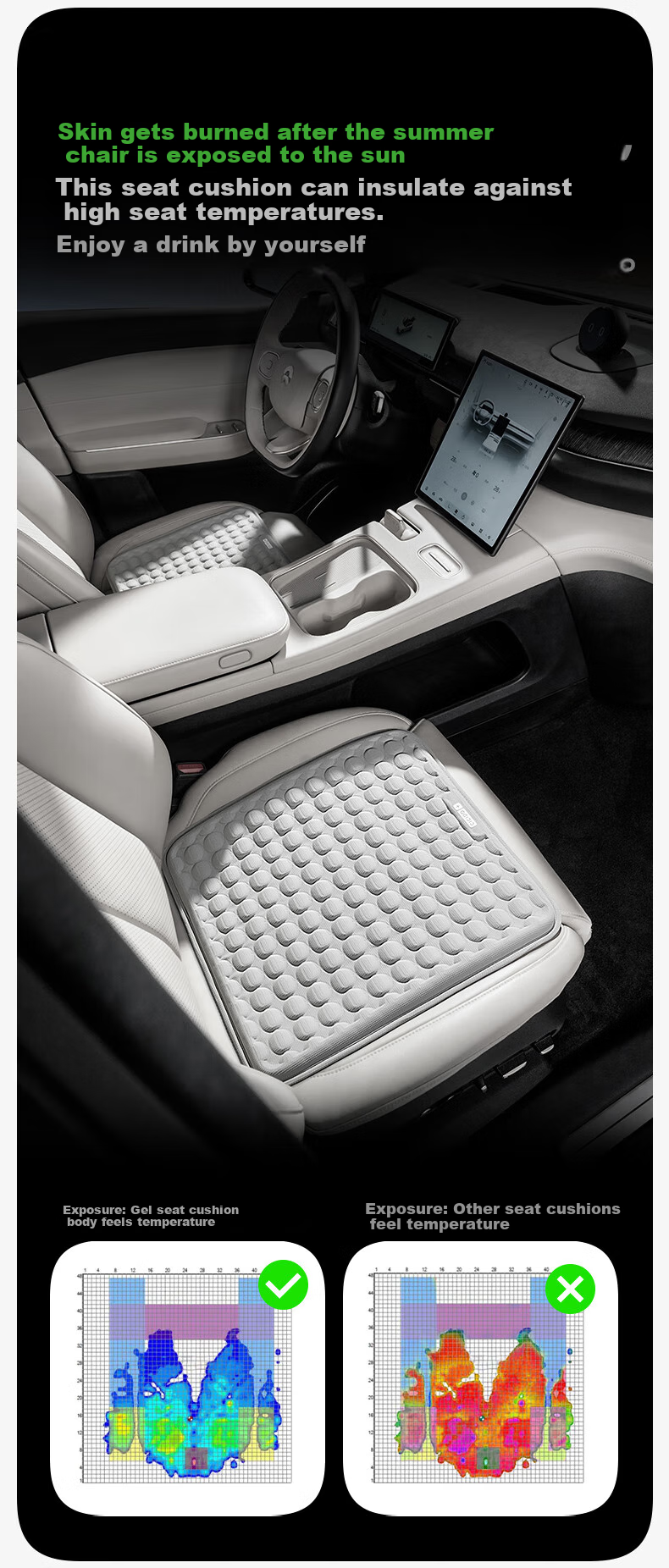 CICIDO Car Seat Cushion, Summer Honeycomb Gel Seat Pad, Universal Long-Sitting Ventilated Breathable Ice Silk Cooling Mat, Summer Seat Cushion, Ice Mat 2