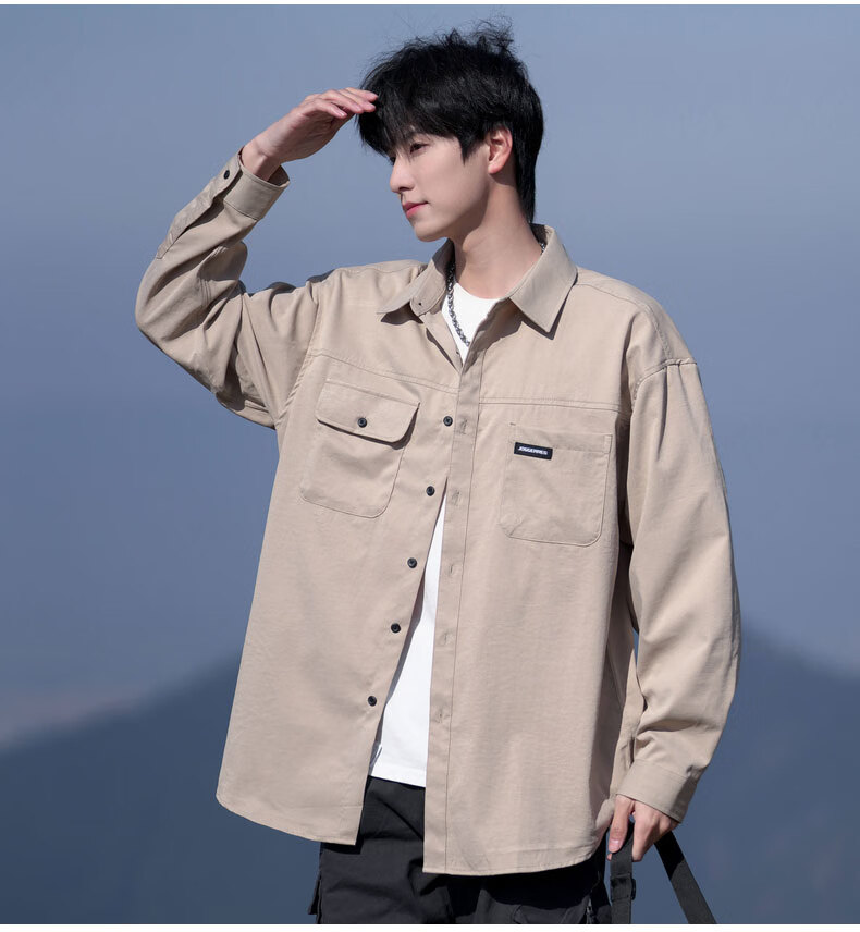 Foss Phil Men's Vintage Casual American Workwear Long Sleeve Shirt Jacket Spring Autumn Black L S581 7