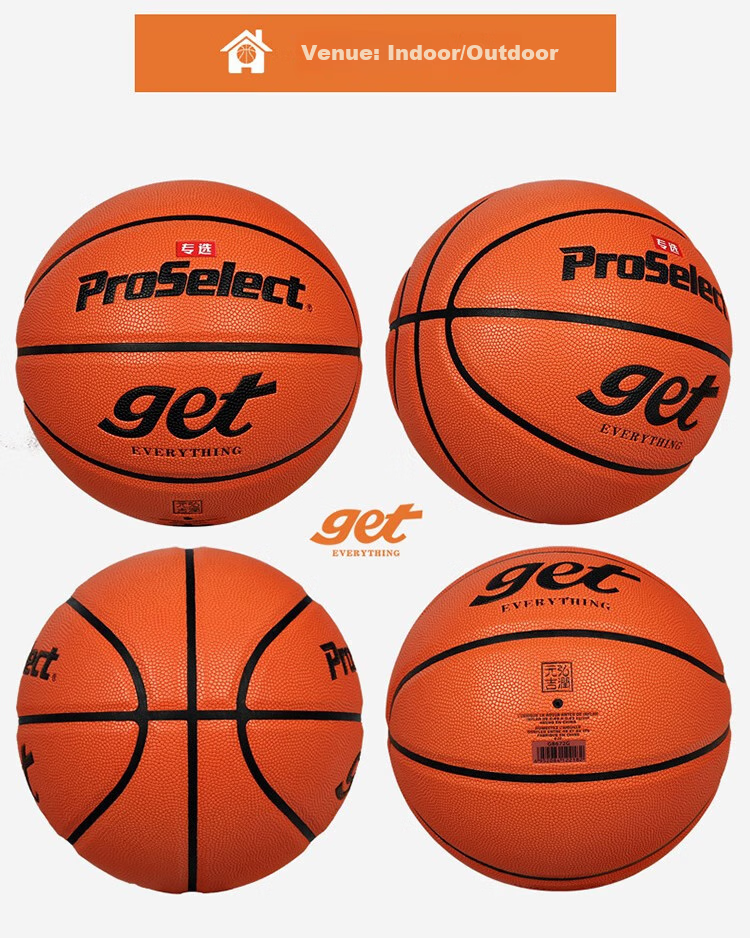 ProSelect Basketball, Size 7, Moisture-Absorbing PU Wave Pattern, Cement Court Wear-Resistant, Indoor And Outdoor Training And Competition Basketball, GB672GTV 13