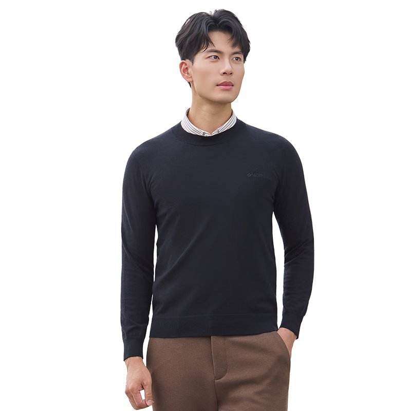 Laxton Men's Long Sleeve Knit Sweater Autumn Winter Heat Retention Warm Round Neck Pullover Solid Color Zero Pressure High Elasticity Sweater Dark Black XL