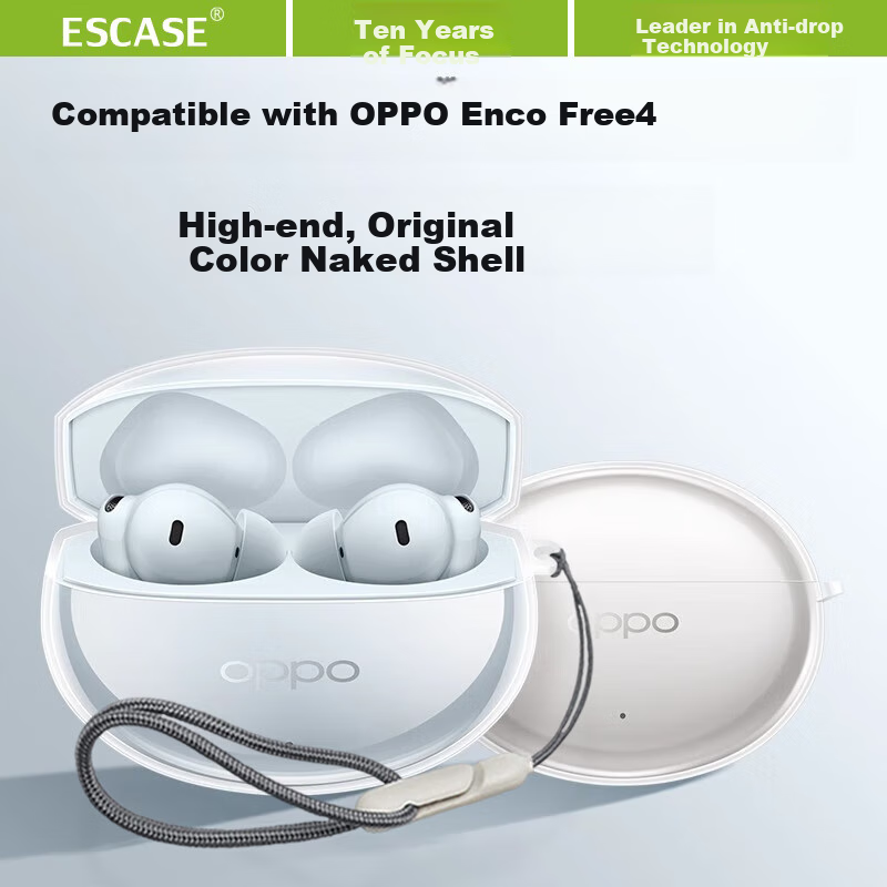 ESCASE Transparent Full Protection Case for OPPO EncoFree4, Shockproof Wireless Bluetooth Earphones, Dust-Proof Silicone Cover for Men And Women, Stain-Resistant Wear-Resistant Transparent + Lanyard