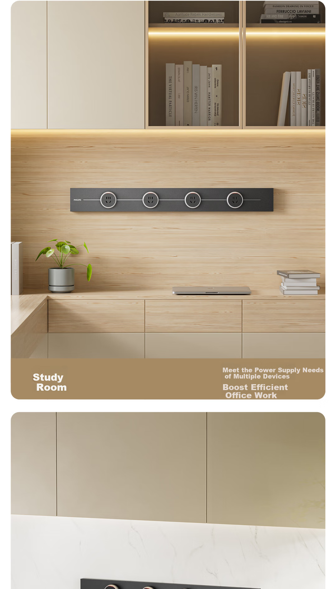 PHILIPS Surface-Mounted Track Socket Switch Panel, Wall-Mounted without Slots, Movable Sliding Rail Panel for Sideboard, Track-Type Sliding Power Strip, 42cm Track + 2 Adapters, Black 15