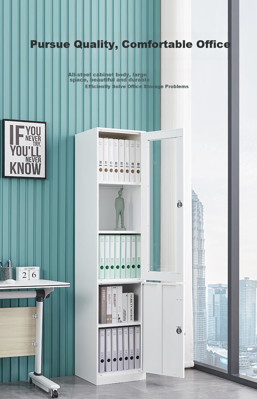 Ermai Filing Cabinet Storage Locker Office Organizer with Lock, Document Cabinet, Pure White Color, Narrow Edge Single Door Cabinet 1