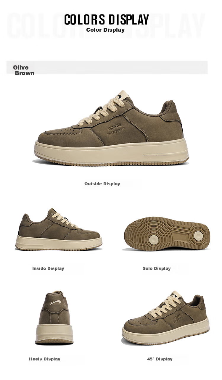 Guirenniao Men's Sneakers, Low-Top Sports Shoes, Soft-Soled Versatile Casual Shoes, Classic White Sneakers, Olive Brown, Size 43 20