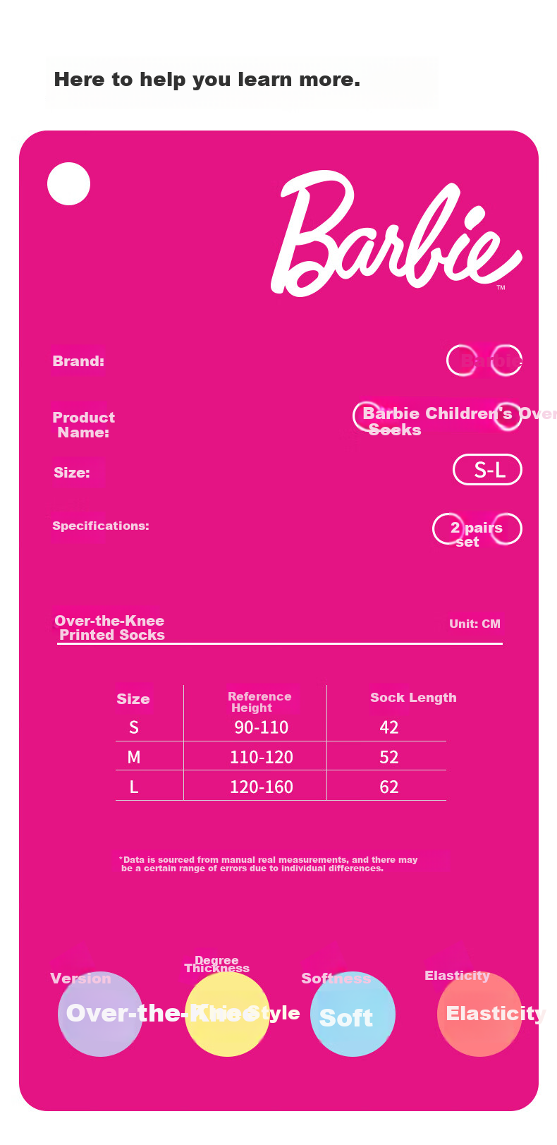 Barbie Children's Mid-Calf Socks, Girls' Over-Knee Socks, Spring And Autumn High Socks, Long Socks, Calf Socks, Cotton Socks for Autumn And Winter Seasons 9