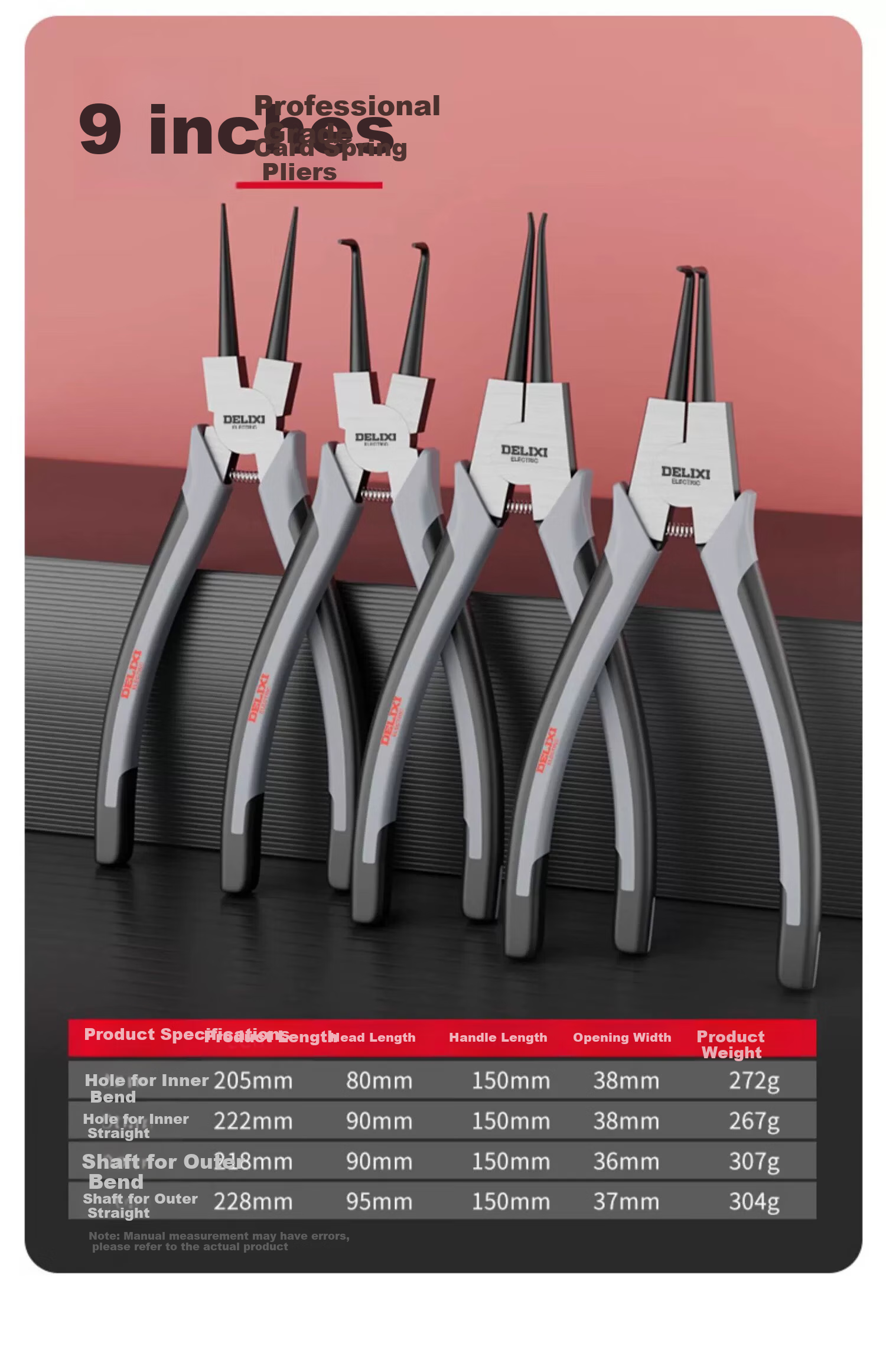 DELIXI Spring Clip Pliers, Dual-Purpose for Internal And External Use, Industrial-Grade, Spring Clip Pliers Set, Spring Pliers, Open Expansion Pliers 21