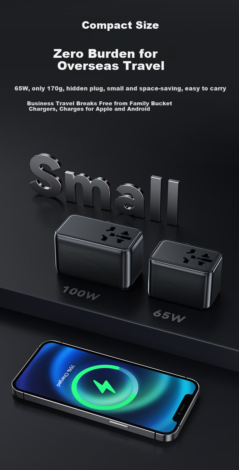 Llano Adapter Plug Universal for Europe, Germany, UK, Korea, USA, Japan, Hong Kong, Malaysia, Macau, PD65W GaN Black 9