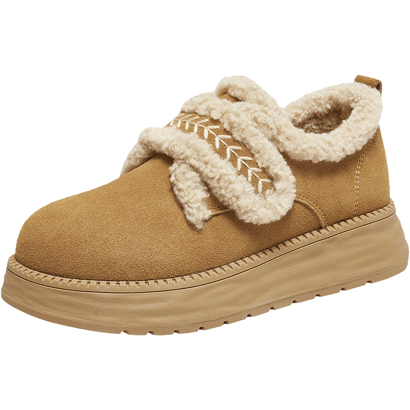 TATA Women's Cotton Shoes Winter 2025 Furry Flats Thick Sole Brown (Faux Fur Lining) Size 38