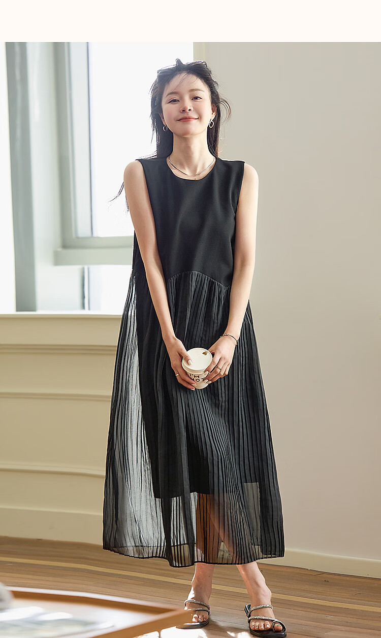 Demana Irregular Waistline Design Spring Literary Pleated Sleeveless Pleated Slimming Women's Dress 8