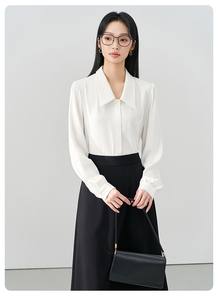 Bodexiaojie Blue V-Neck Commuter Blouse for Women, Wrinkle-Resistant Professional Formal Wear Chiffon Shirt for Interviews 8