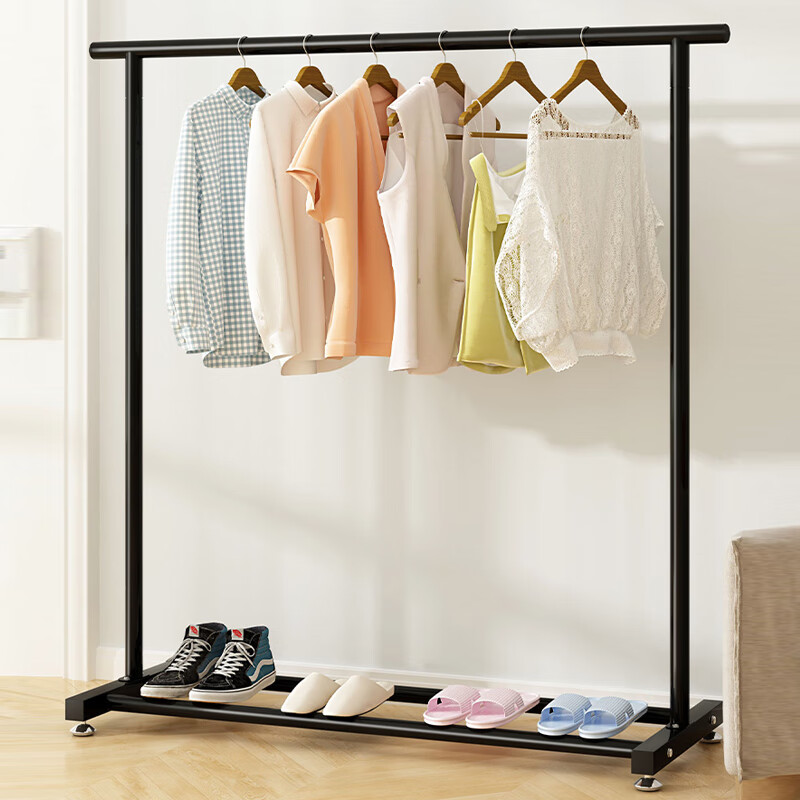 Huakaizhixing Floor-Standing Clothes Rack, Bedroom And Balcony Drying Rod, Dormitory Coat Hanger, YJ22 Foot Nail Model, 1.5 Meters, Black 5
