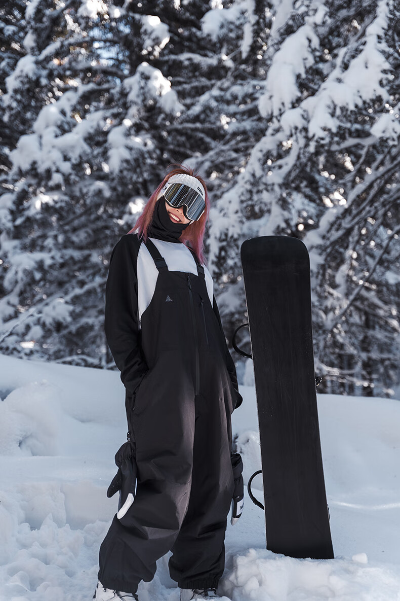 Nan En Single Board Ski Suit Bib Pants 3L Waterproof Thickened Warm Unisex Black M 10
