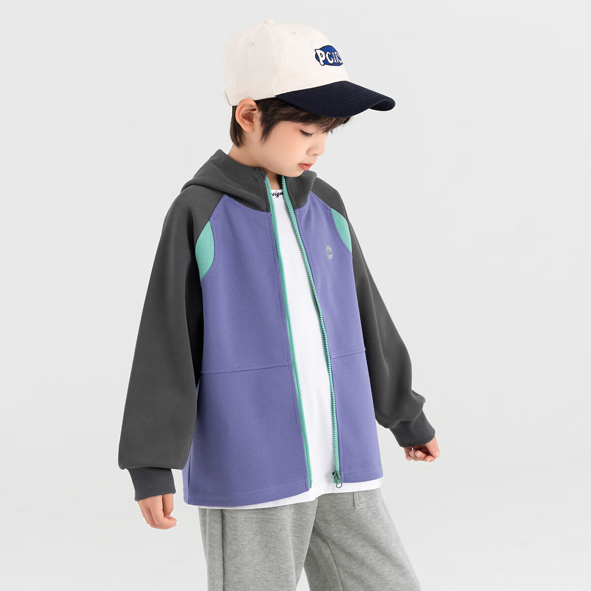 Duoduo Home [Soft and Chewy] Children's 2025 Autumn Three-Color Spliced Hooded Jacket Boys Casual Sports Knit Cardigan