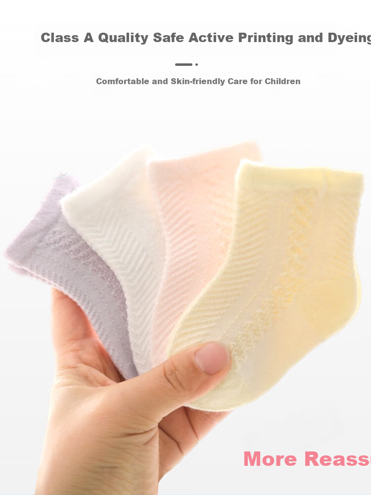 9I9 Baby Socks, Newborn Floor Socks, Mesh Fine Combed Cotton Socks, Loose-Top Breathable, 4 Pairs for Ages 1-3 10