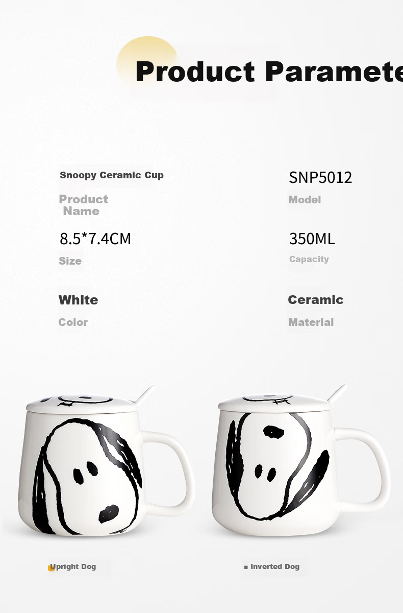 SNOOPY Ceramic Mug with Single Handle And Lid for Men And Women, Creative Office Cup for Couples, Home Use for Drinking Water, Breakfast, Milk, Coffee 10