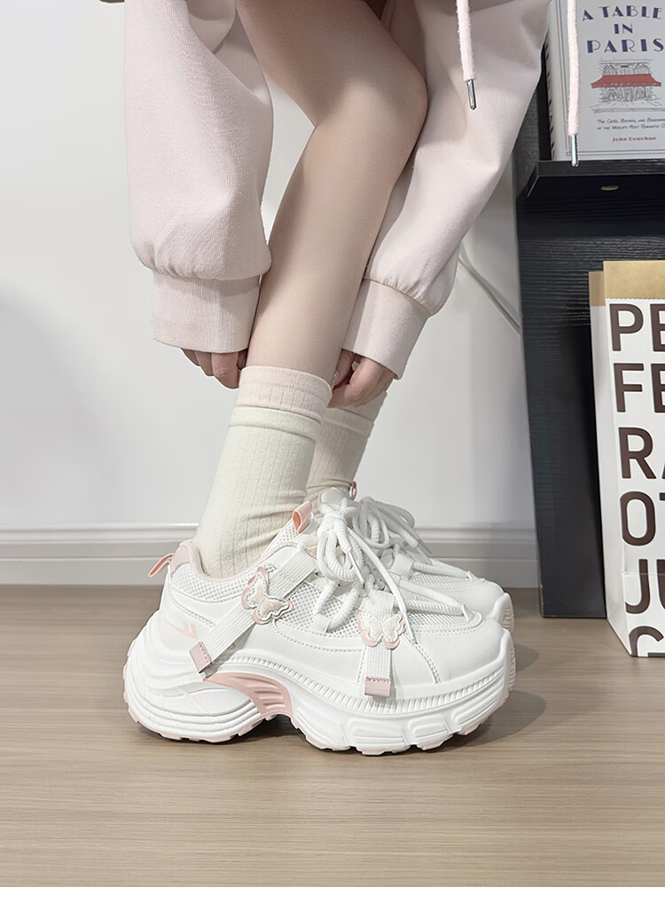 Warrior White Blue Butterfly Dad Sneakers Women New Casual Lightweight Student Sports Shoes White Pink 36 12