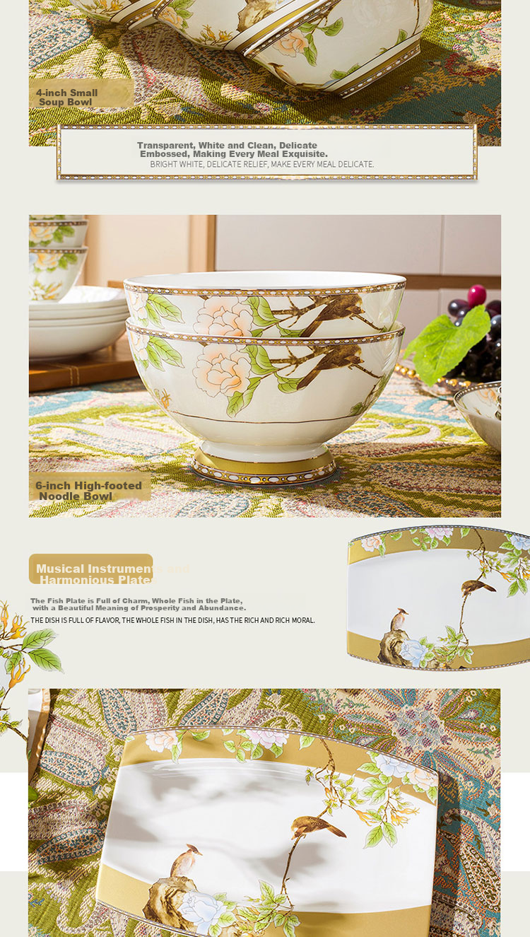 Lowei Chinese Style Bowl and Plate Set Home Use 2026 New Luxury Jingdezhen Bone China Dinnerware Gift Box Housewarming Bowl Plate Chopsticks 7