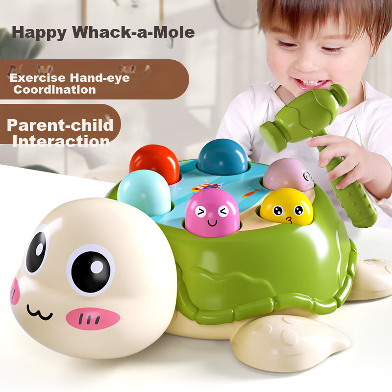 XST Turtle Whack Toy, Pretend Play Double Hammer, Infant And Toddler 1-Year Early Education Knocking Game, Birthday Gift for Boys