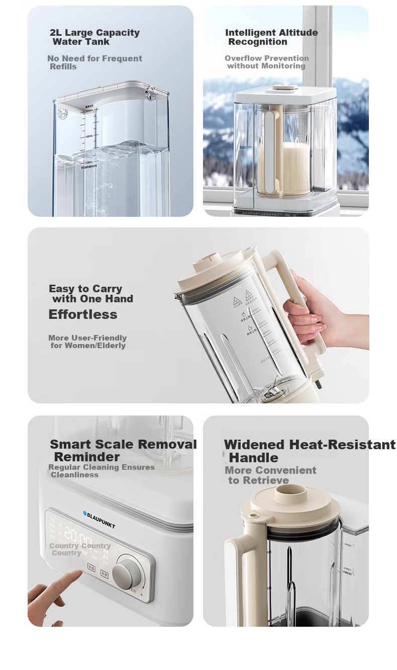 BLAUPUNKT [0 Coating All Glass] Steam Blender, Home Soy Milk Maker, Fully Automatic No-Cook Juicer, Low Noise, Programmable, Titanium Steel Blade C07 9