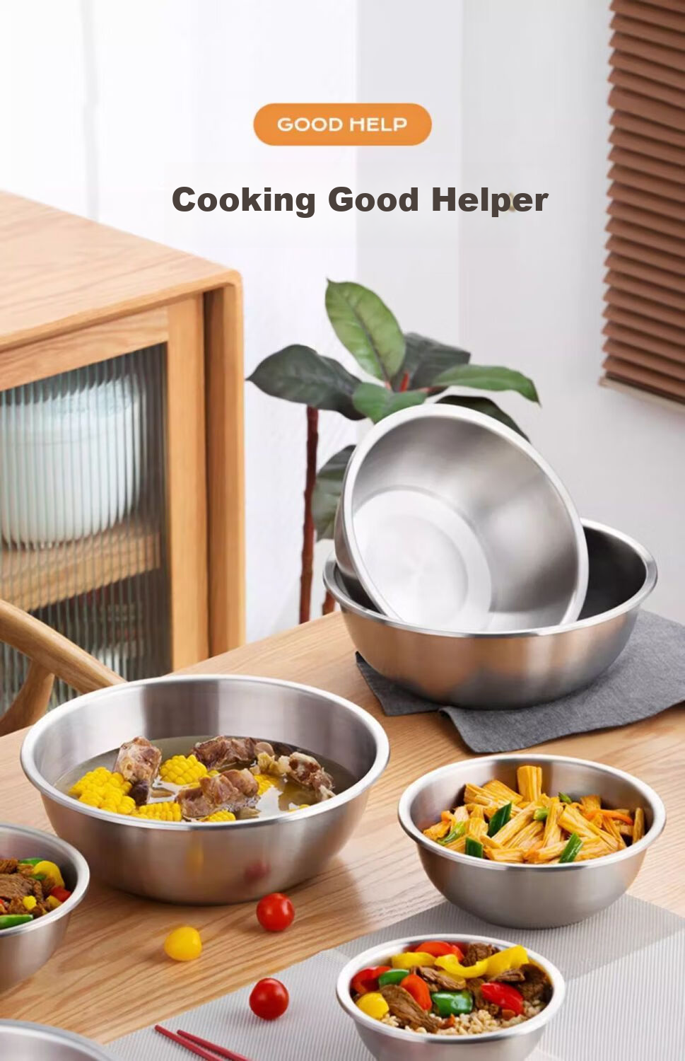CHAHUA 304 Stainless Steel Kitchen-Specific Soup Bowl And Vegetable Bowl, Thickened Food-Grade Material, Shatterproof Vegetable Washing Bowl And Noodle Bowl, 16cm 1