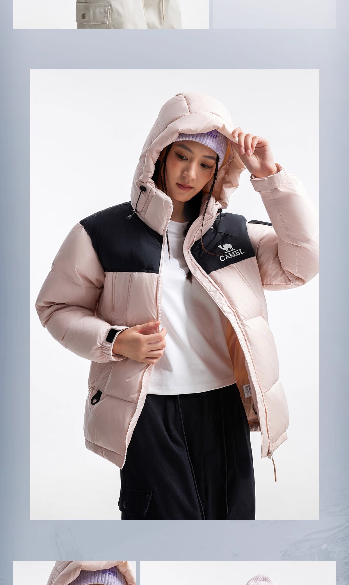 CAMEL Women's Down Jacket 2025 Autumn Winter New Thickened Warm Unisex Hooded Down Puffer Coat 3