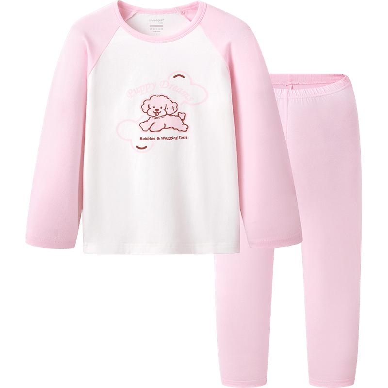 THREEGUN Kids Class A Soft Stretch Cotton Crew Neck Boys Girls Underwear Set Angel Pink 140