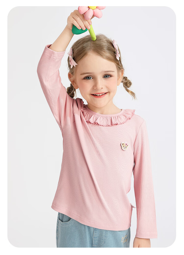 Classic Teddy Girls' Long Sleeve T-Shirt with Lace Collar, White, Size 130 18