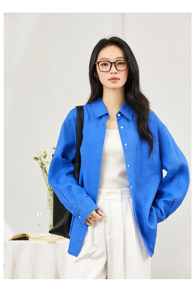 Fansiman Commuter Linen Long Sleeve Shirt Women Autumn New Simple Relaxed Fit Lapel Top Dragon Fruit Red M 11