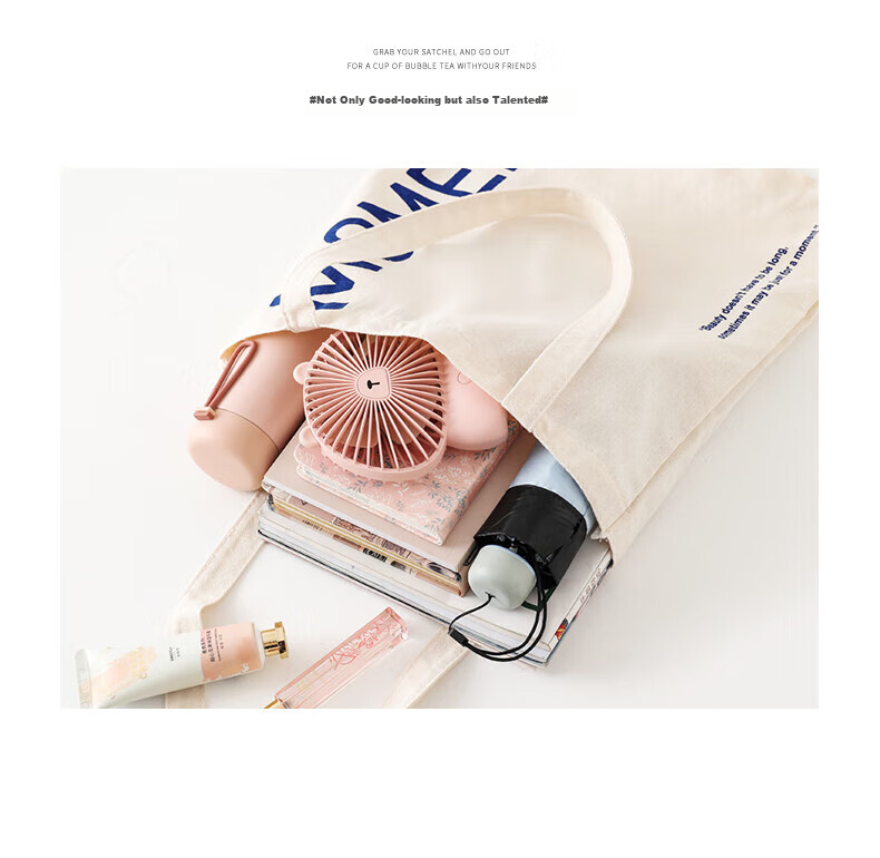 Baicaoyuan Canvas Bag, Tote Bag, Shopping Bag, Fabric Bag, Handbag, Eco-Friendly Bag, Storage Bag, Letter M 5