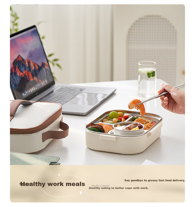 Joyoung 316L Lunch Box for Students And Office Workers, Bento Box with Chopsticks And Spoon, Large Capacity Four-Compartment Meal Container, 1500ML, White 8