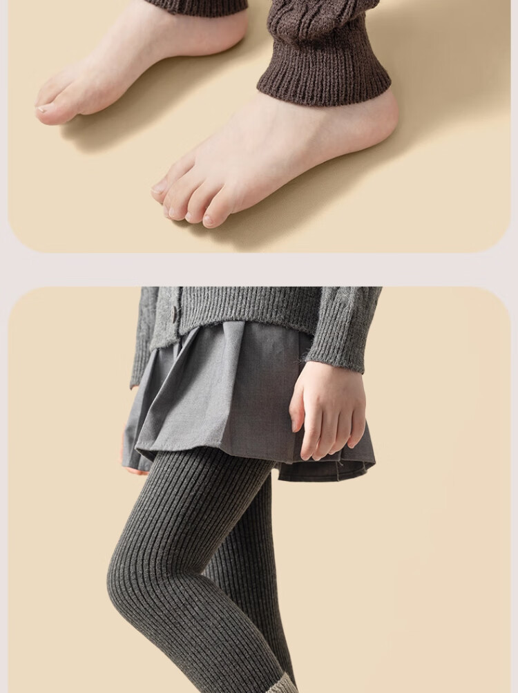 LangSha Girls' Fleece-Lined Thickened Autumn Winter Stacked Socks Tights Children's Winter Base Pants Baby Outdoor Long Pants 4