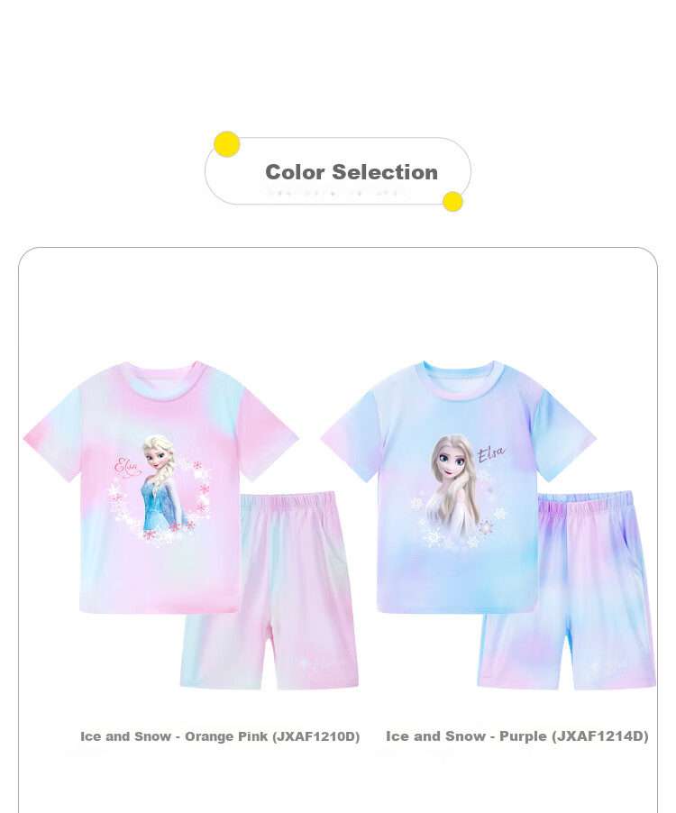 Disney Children's Quick-Dry Clothing Set, Elsa Princess Short-Sleeve T-Shirt for Girls, Summer Set FL164004-3, Orange-Pink, Size 140 10