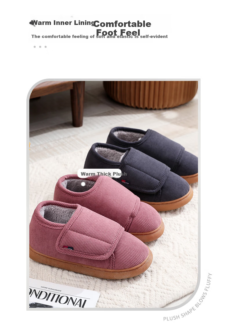 GUOLUOFEI Velcro Slip-On Cotton Shoes for Men And Women, Winter Fleece-Lined Thick Non-Slip Warm Shoes for Mothers And Elderly 4