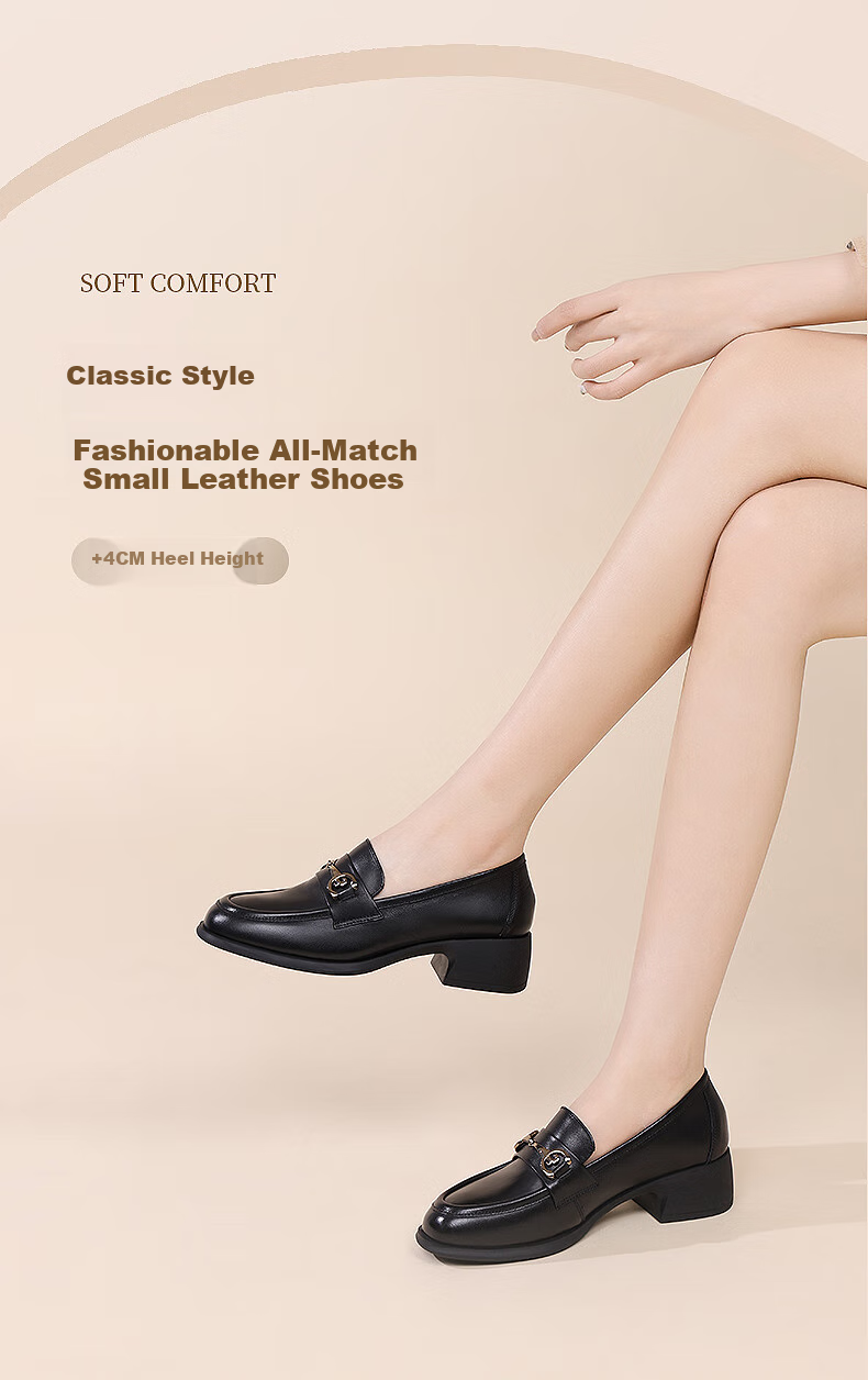 RED DRAGONFLY Women's Loafers with Chunky Heel, French-Style Leather Shoes, Versatile Commuter Shoes for Women, Mom's Flats WTB152791 Black Size 40 3
