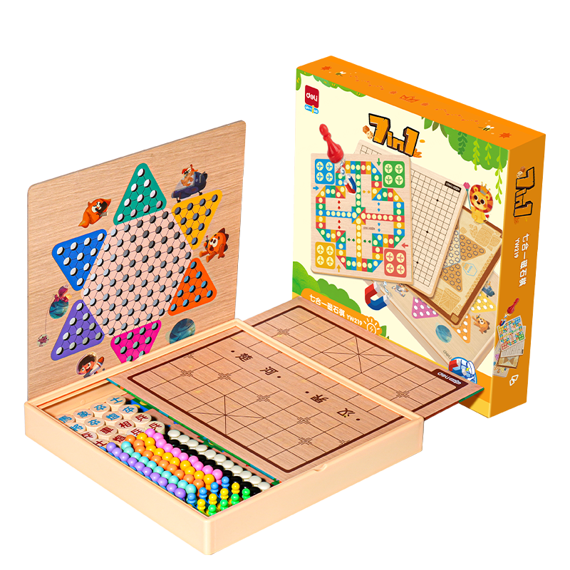 Deli 7-in-1 Children's Game Set - Camping Chess, Chinese Chess, Go, Gomoku, Checkers, Board Games, Educational Early Learning Gift