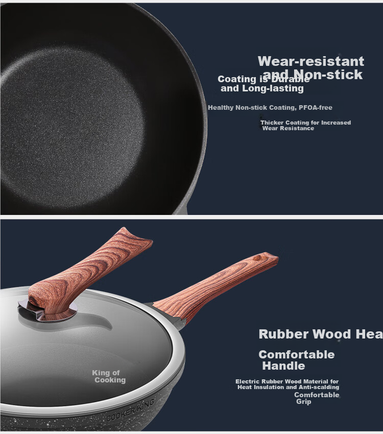 COOKER KING Wok, Oil-Gathering Non-Stick Pan, Wear-Resistant, Low Smoke, Less Oil, Versatile Flat-Bottom Frying And Stir-Frying Pan, 30cm, Compatible with Induction Cookers, B50168 8