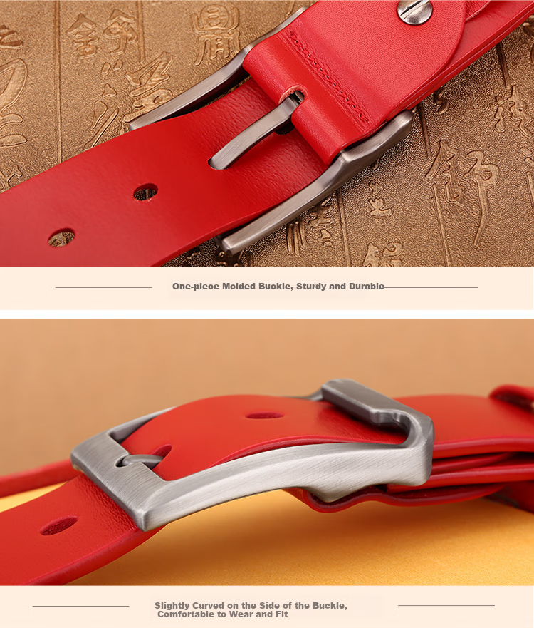 Cattlesboss Red Belt for Men, Zodiac Year Red Leather Belt, Horse Year Men's Casual Pin Buckle Trouser Belt, 1101 Racing Red 110cm 14