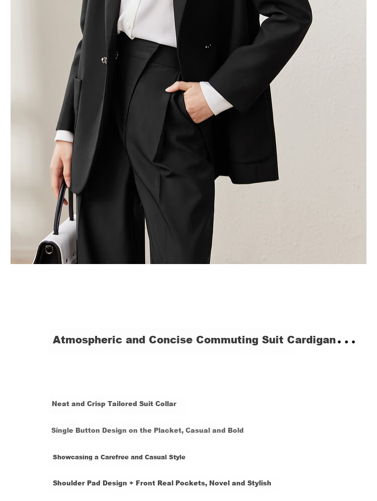 Sentubila Casual Commuter Blazer for Women, Spring And Autumn Loose Fit Jacket with High-End Style, Black, Size L 1
