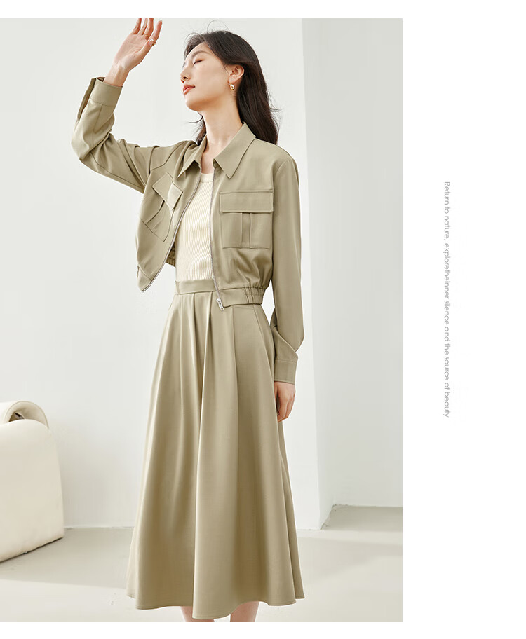 Vimly Women's Stylish Two-Piece Dress Set Spring New Elegant High-Quality Top Gray M 19