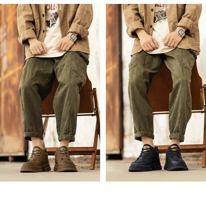 Bull Family Men's Autumn Winter New British Style Martin Boots Fashion Trendy Work Boots Thick Sole Wear-Resistant Motorcycle Boots 8