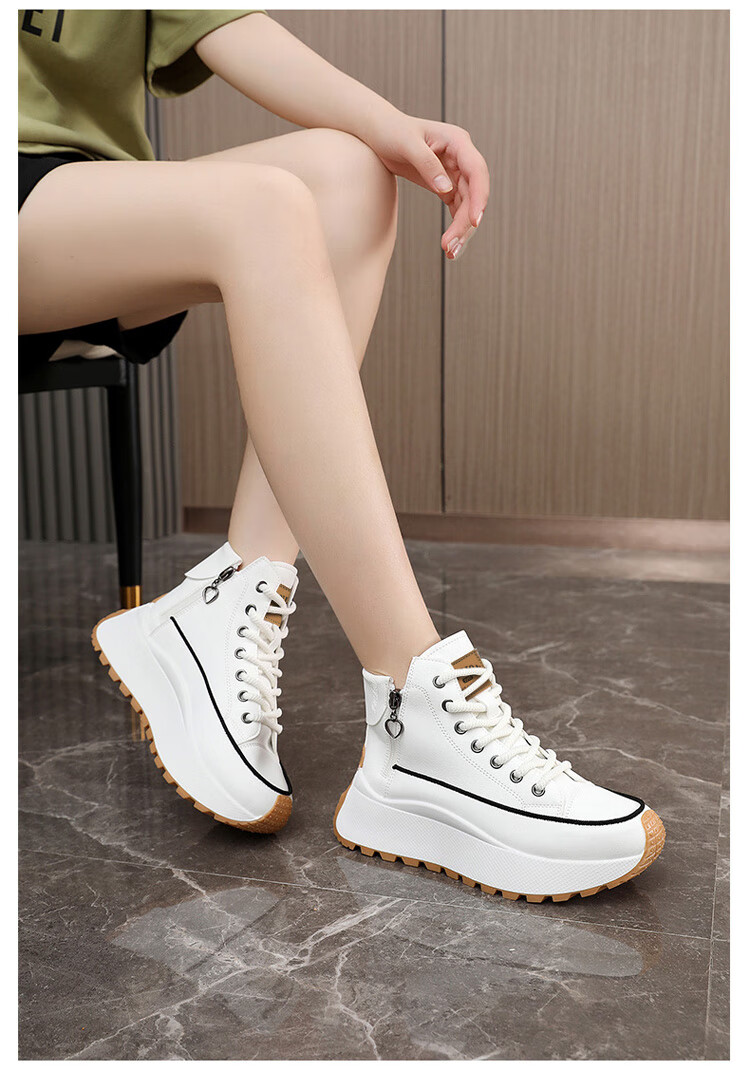 TonLion Women's Autumn Winter High-Top Casual Shoes Elevated Thick-Soled Sports Dad Sneakers Boots Khaki Size 38 11