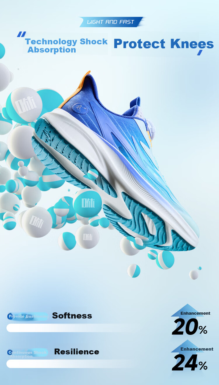 QIAODAN Boys' Running Shoes for Children, Summer 2026 [Light Speed] Dial-Lock Breathable Sneakers, Smart Blue, Size 40 15
