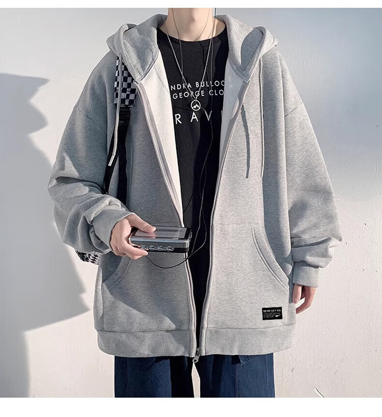 GLM Hoodie Jacket for Men, Spring And Autumn Season, Loose Casual Knitted Cardigan, Sports Jacket, Gray, XL 16