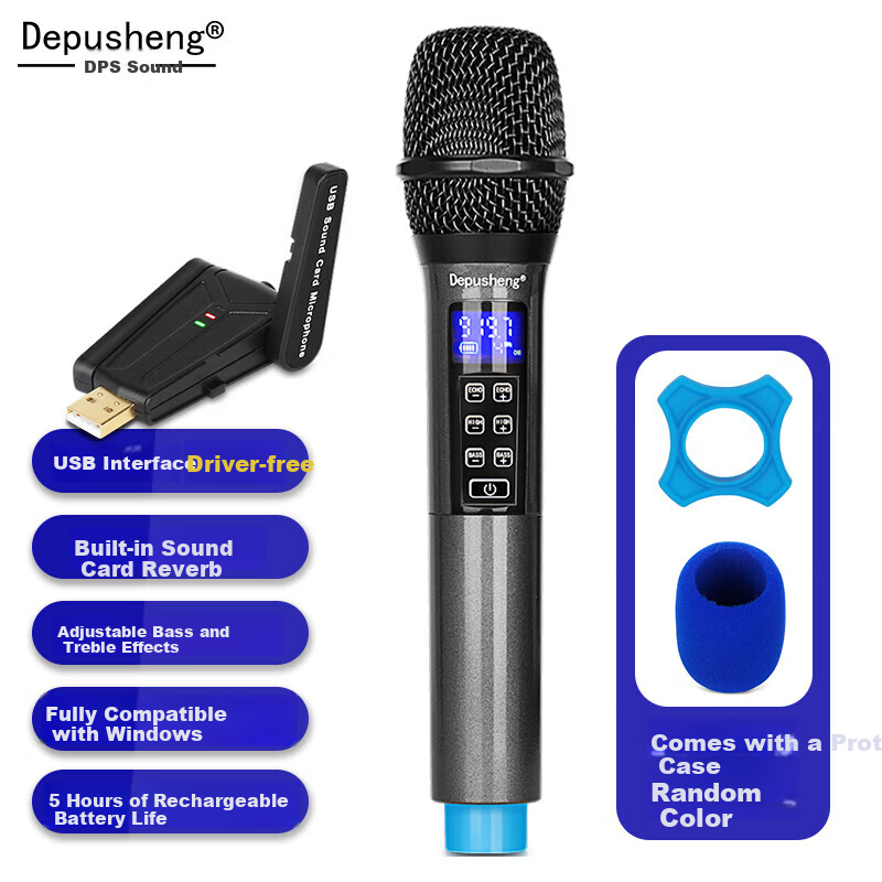 Depusheng W3 USB Wireless Microphone, Microphone for Computer And Laptop, Live Streaming, Video Conferencing, Online Classes, Recording, Karaoke, Noise Reduction, Sound Pickup, All-In Teaching Device with Whiteboard, Sound Card, And Reverb, One-To System