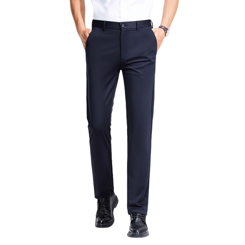 MULINSEN Men's Casual Business Commuter Solid Color Stretch Wrinkle-Resistant Trousers Navy Blue 29