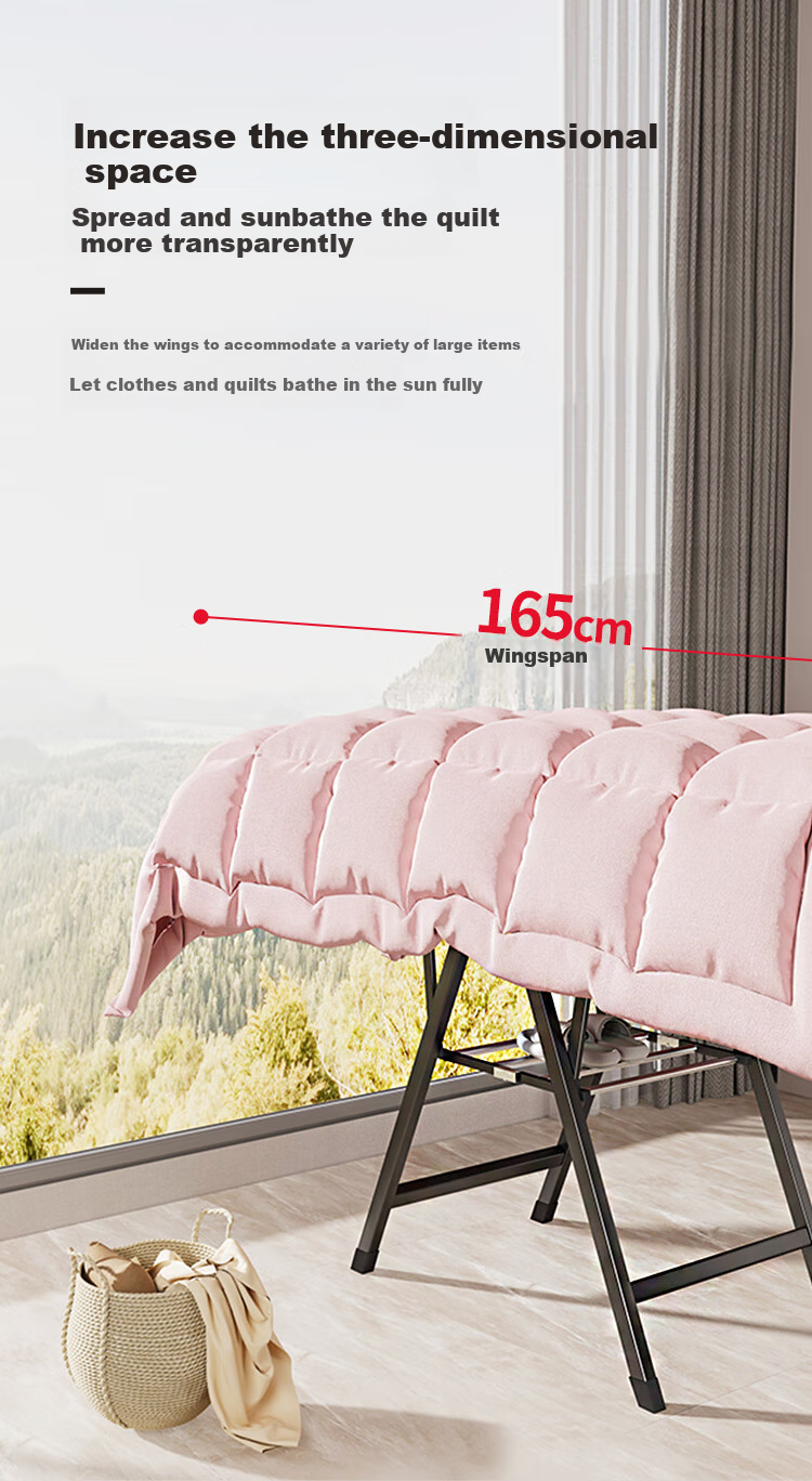 Yicainianhua Foldable Clothes Drying Rack, No Installation Required, Balcony Clothes Hanger, Quilt And Garment Drying Stand, Model 4418 5