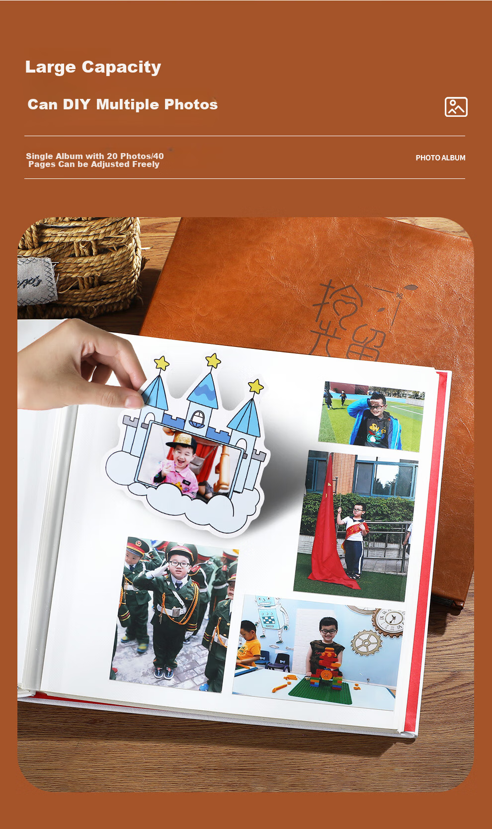 Longe Photo Album, Self-Adhesive Laminated Cover, 6-Inch DIY Memory Book, Couple Photo Album, Large Capacity Family Photo Time Capsule (18-Inch Black Card), Photo Book 2
