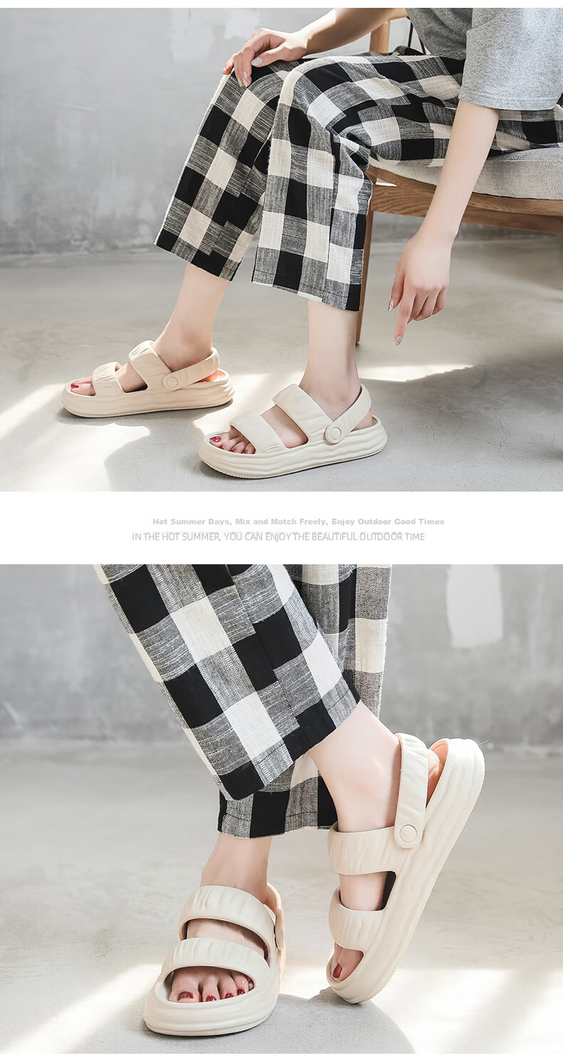 Guoluofi Women's Summer Outdoor Thick-Soled Beach Sandals Dual-Wear Black Size 37-38 8